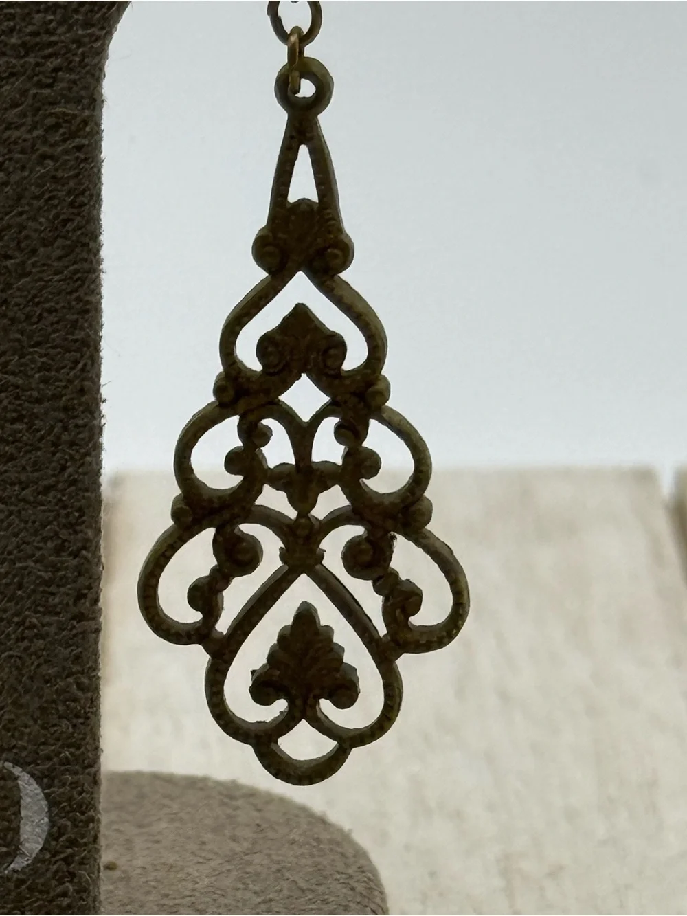 Brown Delicate Filigree Drop Earrings Brass Tone